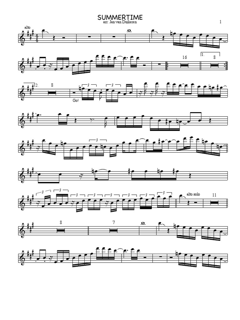 Summertime Alto Sax PDF | PDF | Saxophone | Woodwind Instruments