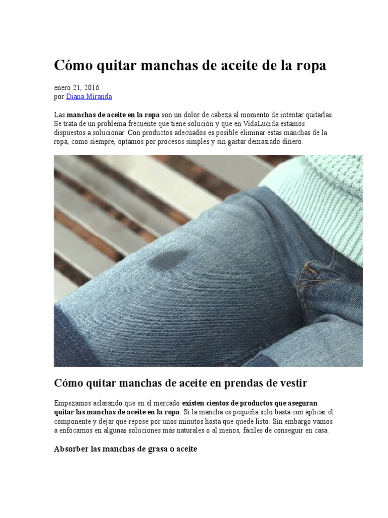 Cómo Quitar Manchas de Aceite de La Ropa Soap Detergent
