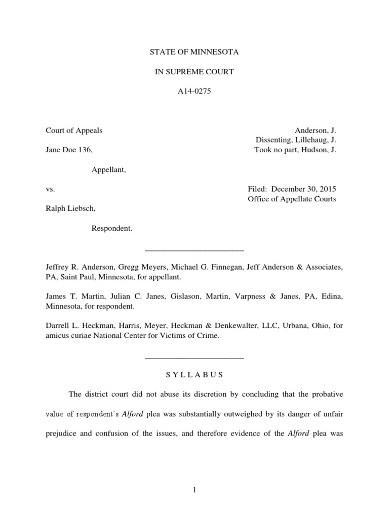 OPA140275123015 Doe v Liebsch Alford Pleas Inadmidsible in Later Civil