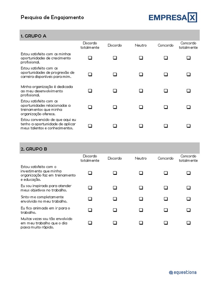 Pesquisa de Engajamento Questionario Exemplo Modelo | Business