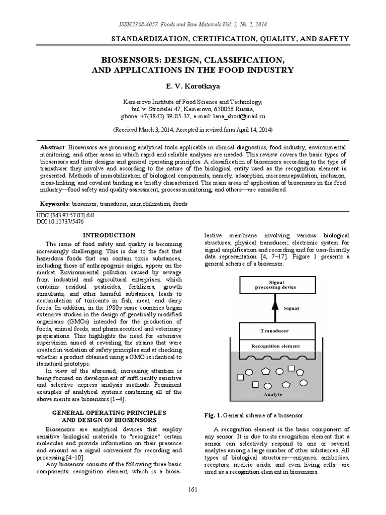 Biosensors Design Classification and Applications in Food Industry