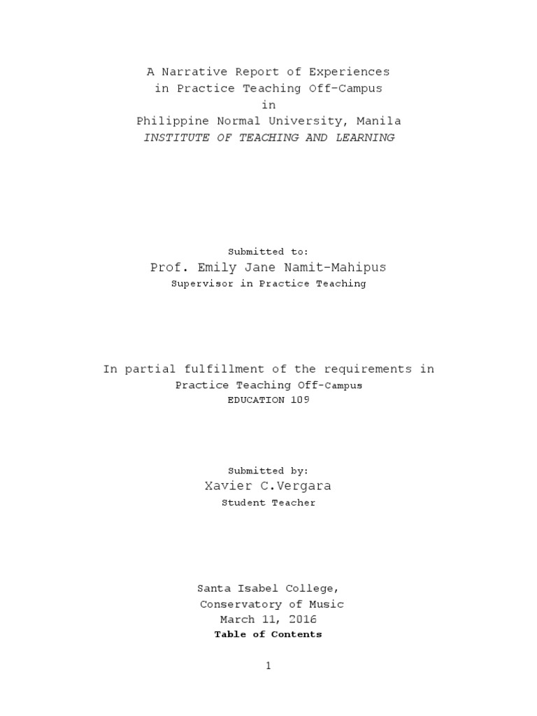 Practicum Narrative Report by Xavier Vergara | PDF | Academia | Cognition