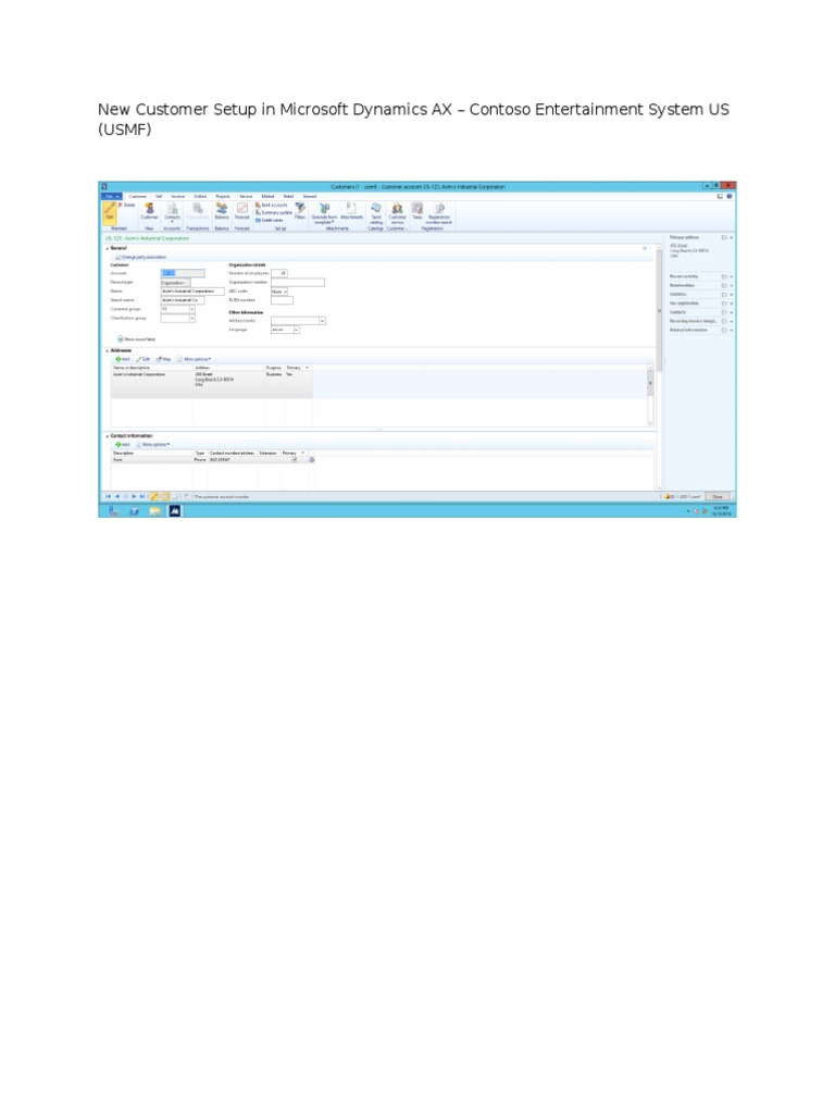 New Customer Setup in Microsoft Dynamics AX - Contoso Entertainment ...