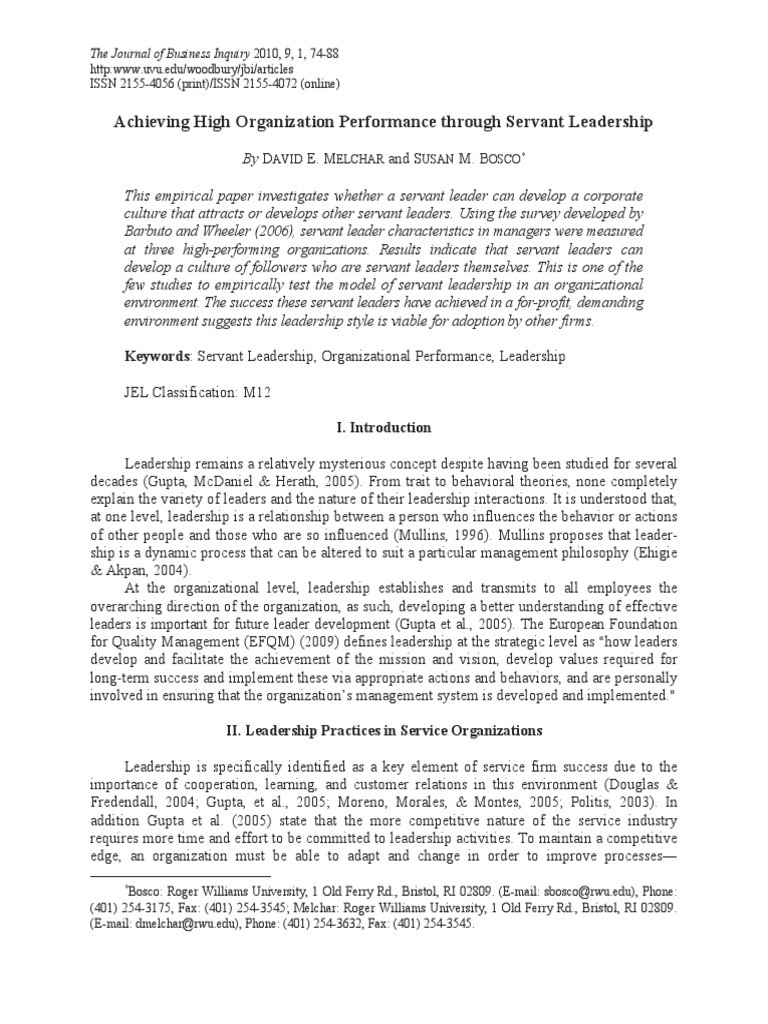 Servant Leadership and Organizational Success | PDF