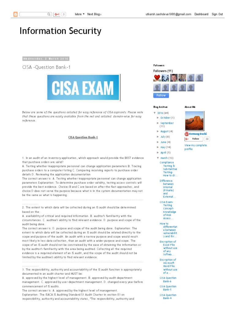 CISA Exam Question Bank 2024 | PDF | Information Security