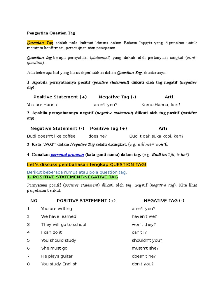 Pengertian Question Tag