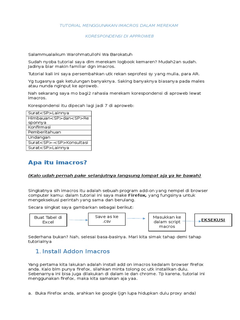 Tutorial Menggunakan Imacros Dalam Merekam Korespondensi Di Approweb | PDF