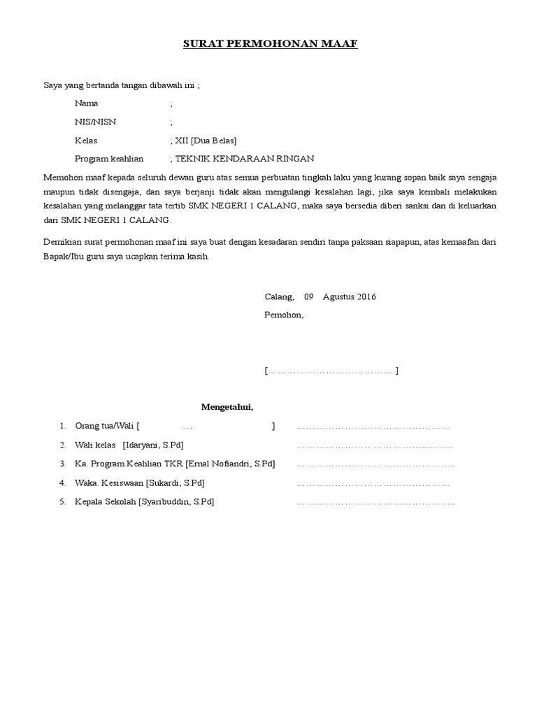 Surat Permohonan Maaf Pdf