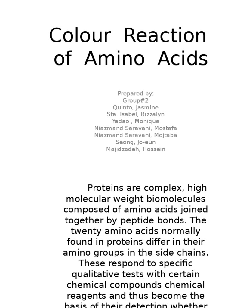 Colour Reaction of Amino Acids PDF Amine Chemical Reactions