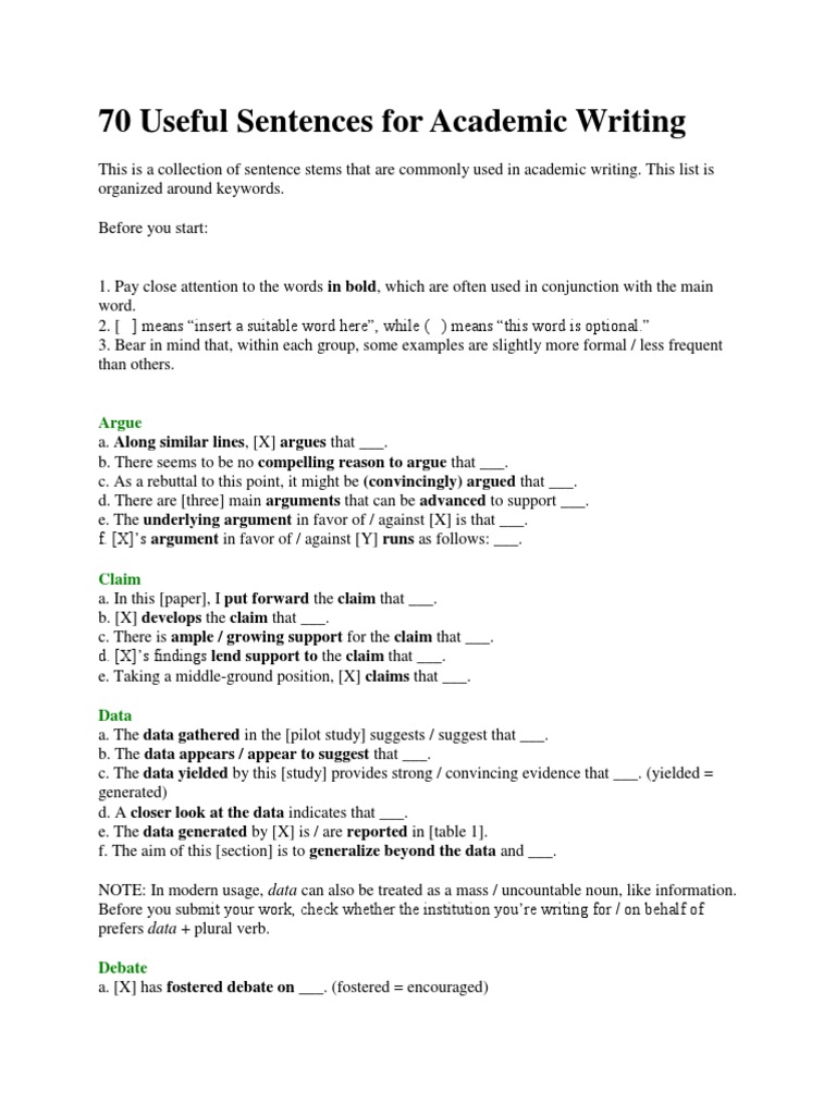 Academic Writing Sentence Stems | PDF | Argument | Cognition