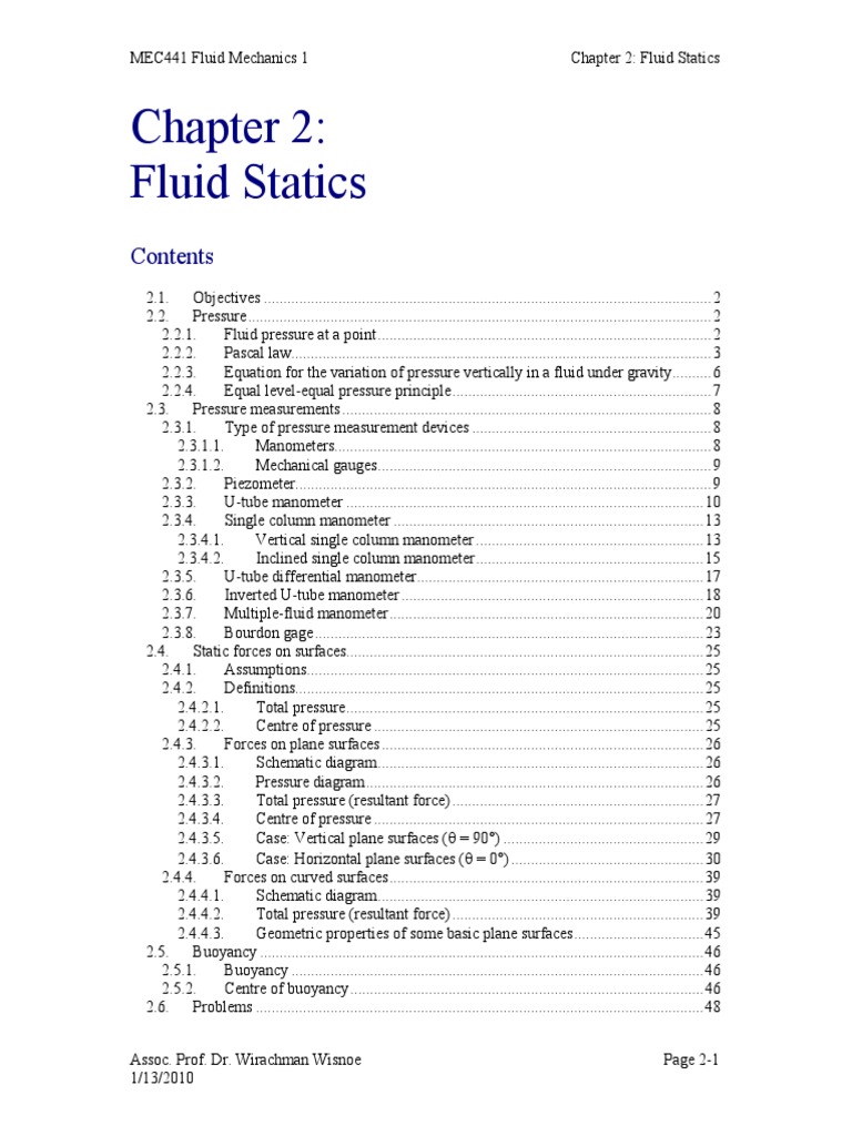 Fluid Statics: Pressure & Forces | PDF | Pressure Measurement | Buoyancy