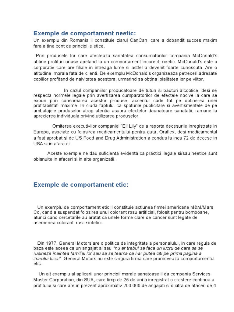 Exemple De Comportament Neetic Pdf
