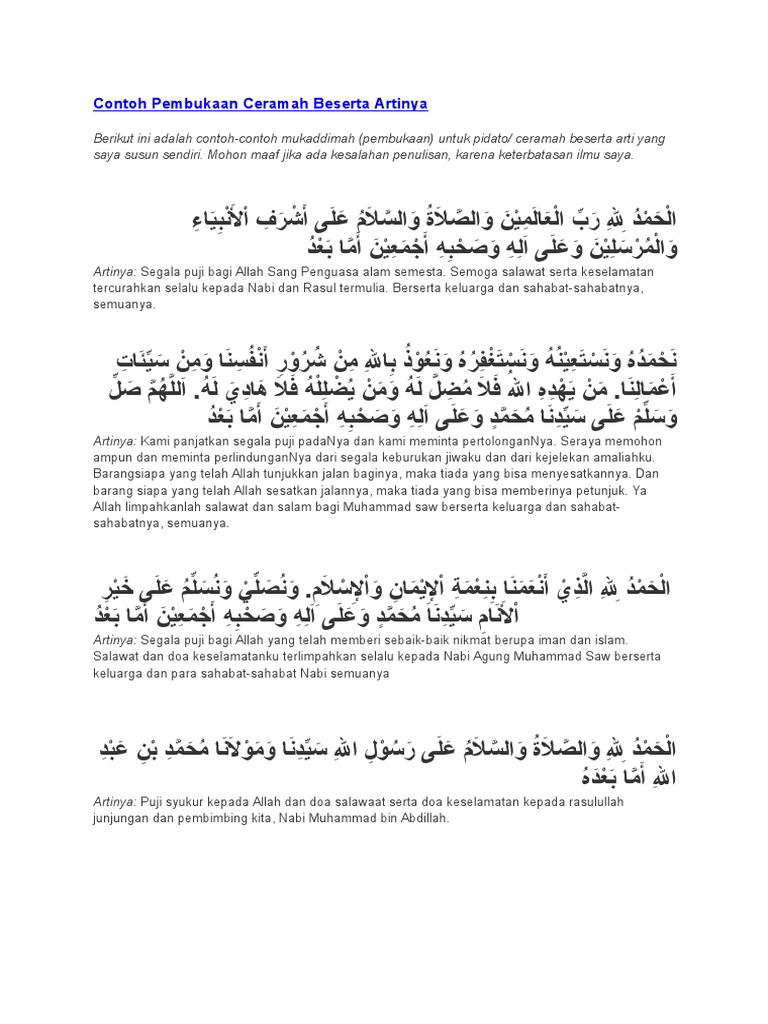 Contoh Pembukaan Ceramah Beserta
