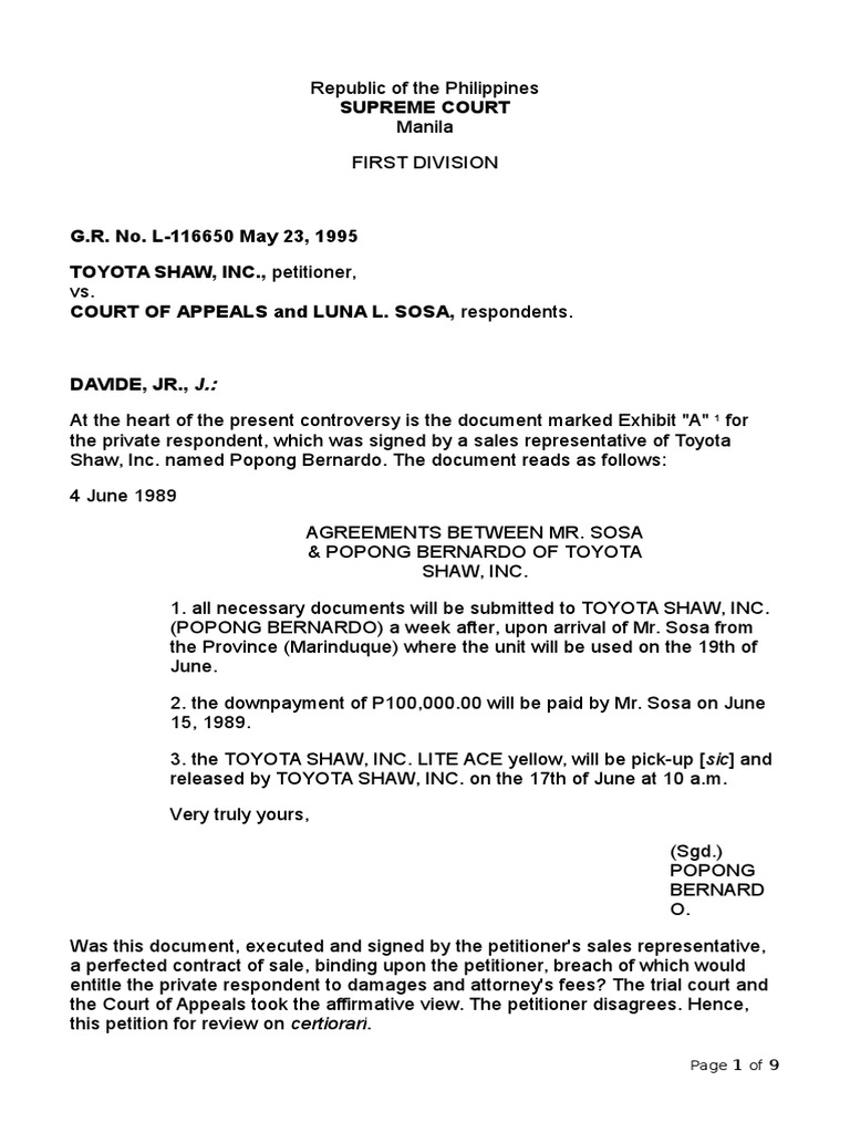 Toyota Shaw Contract Dispute Ruling | PDF | Lawsuit | Damages