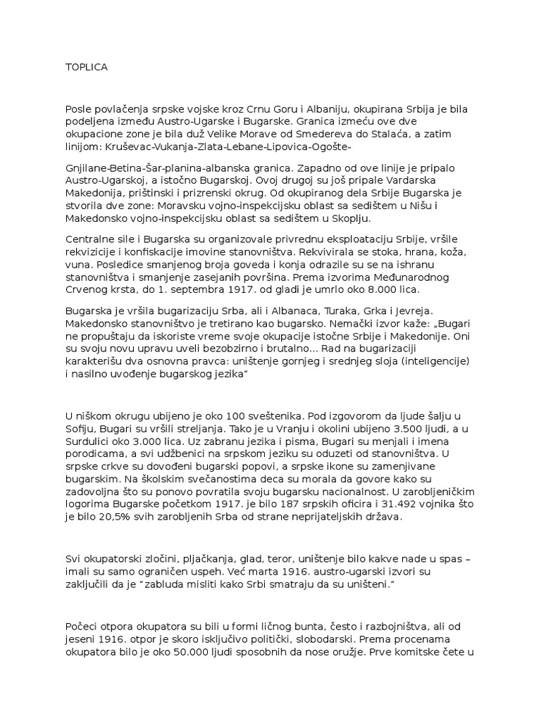 Bugarski Zlocini Nad Srbima Toplica 1915 | PDF