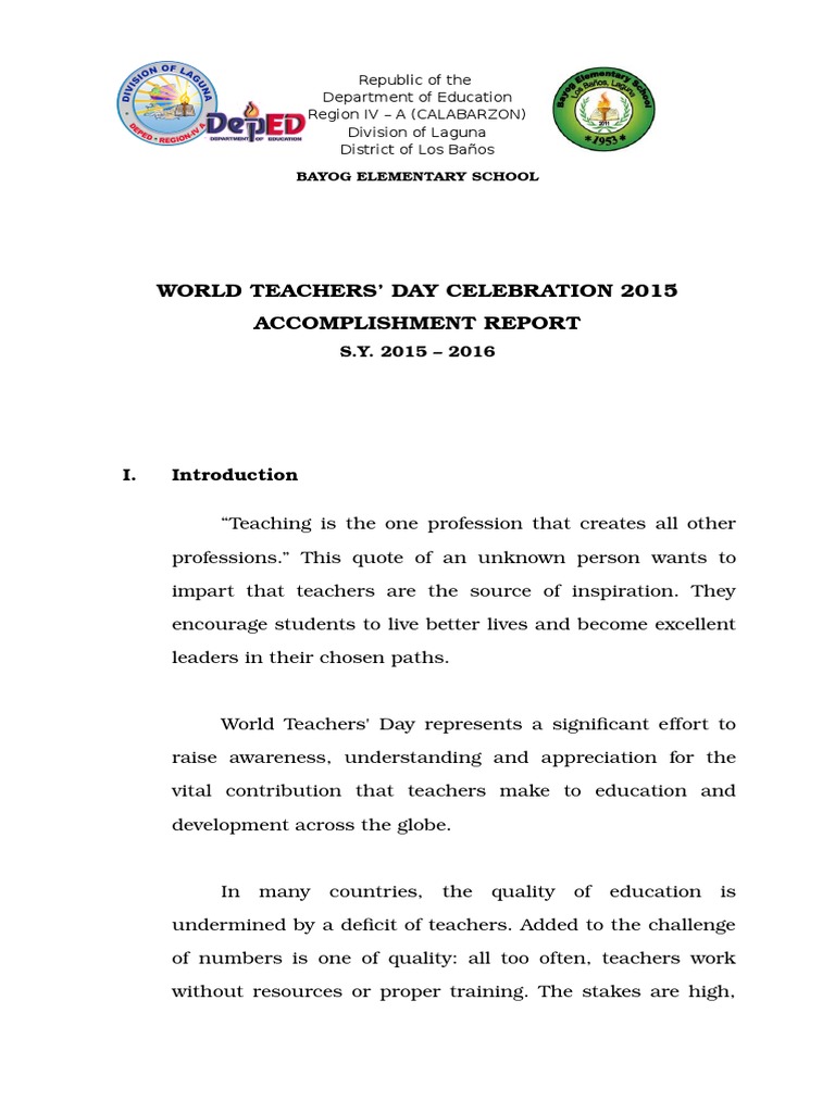 Teachers Day Accomplishment Report Pdf Philippines Teachers