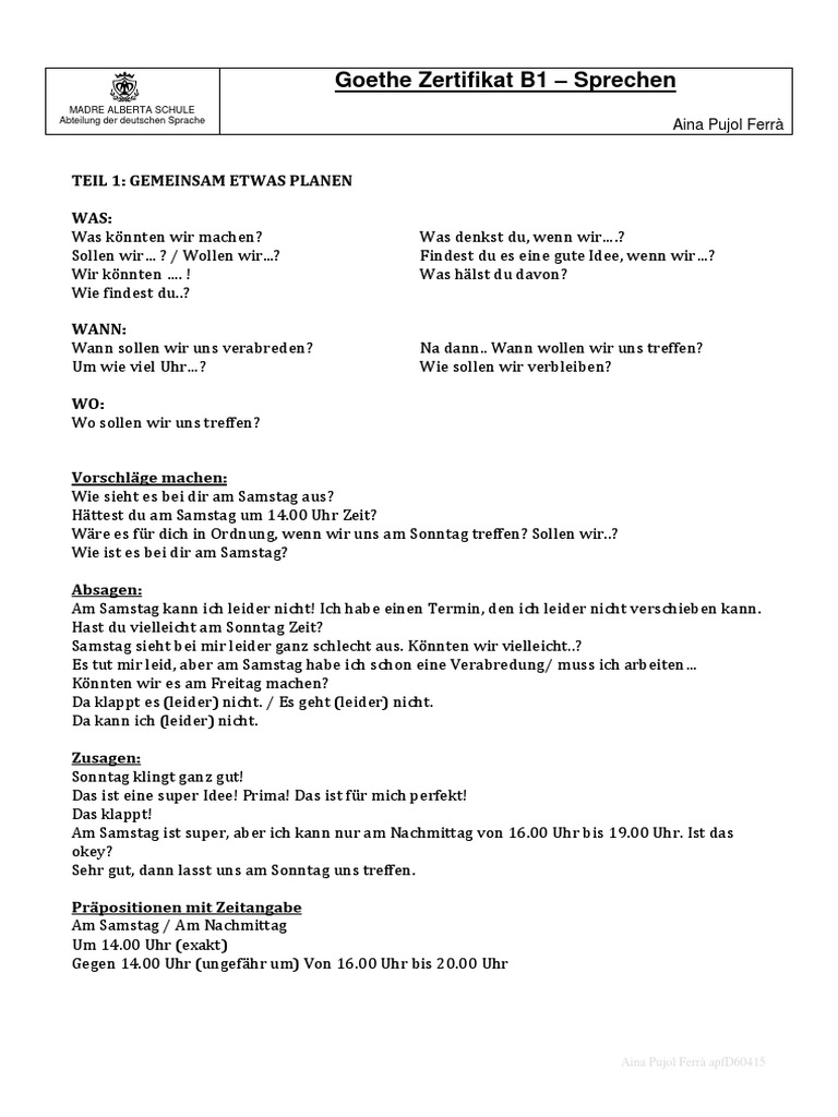 Sprechen Guide B1