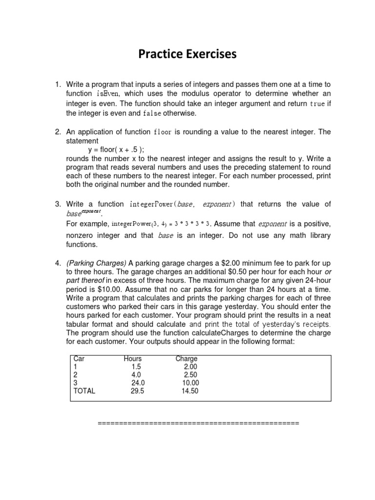 C++ Functions Practice Exercises | PDF | Function (Mathematics ...