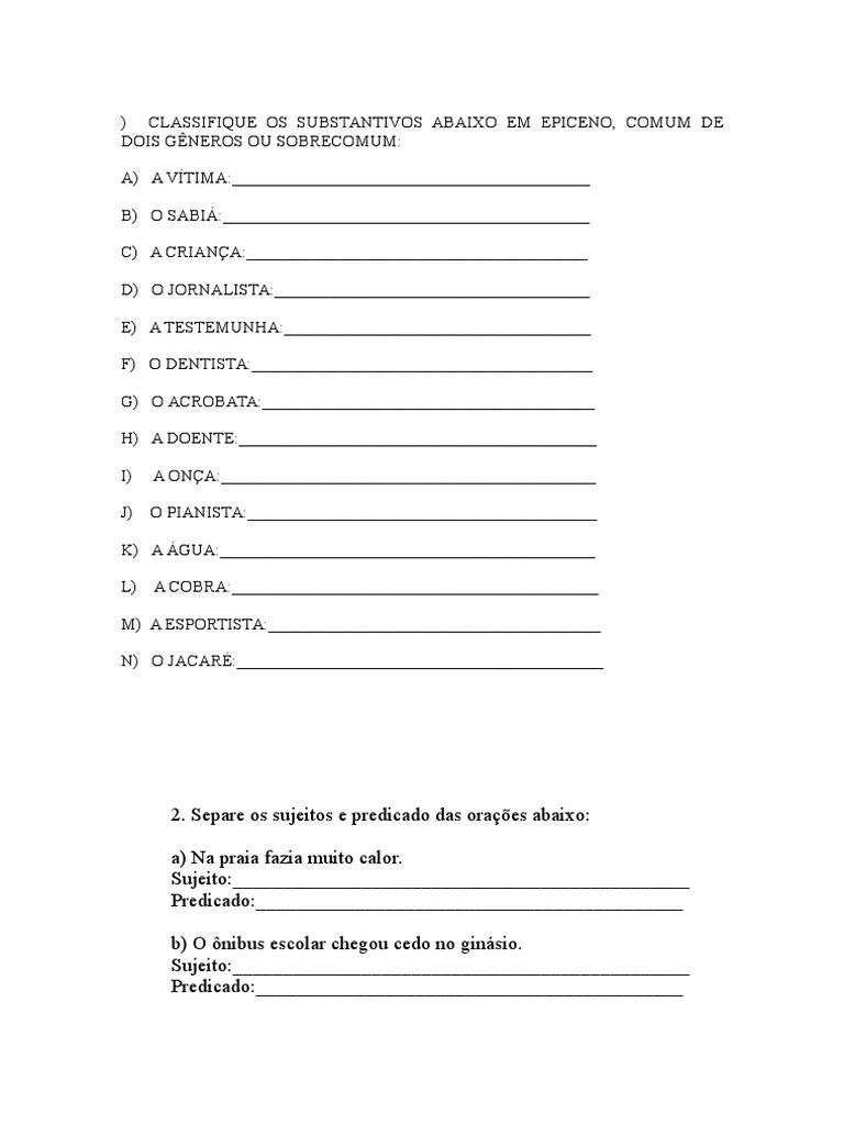 Classifique Os Substantivos Abaixo em Epiceno | PDF