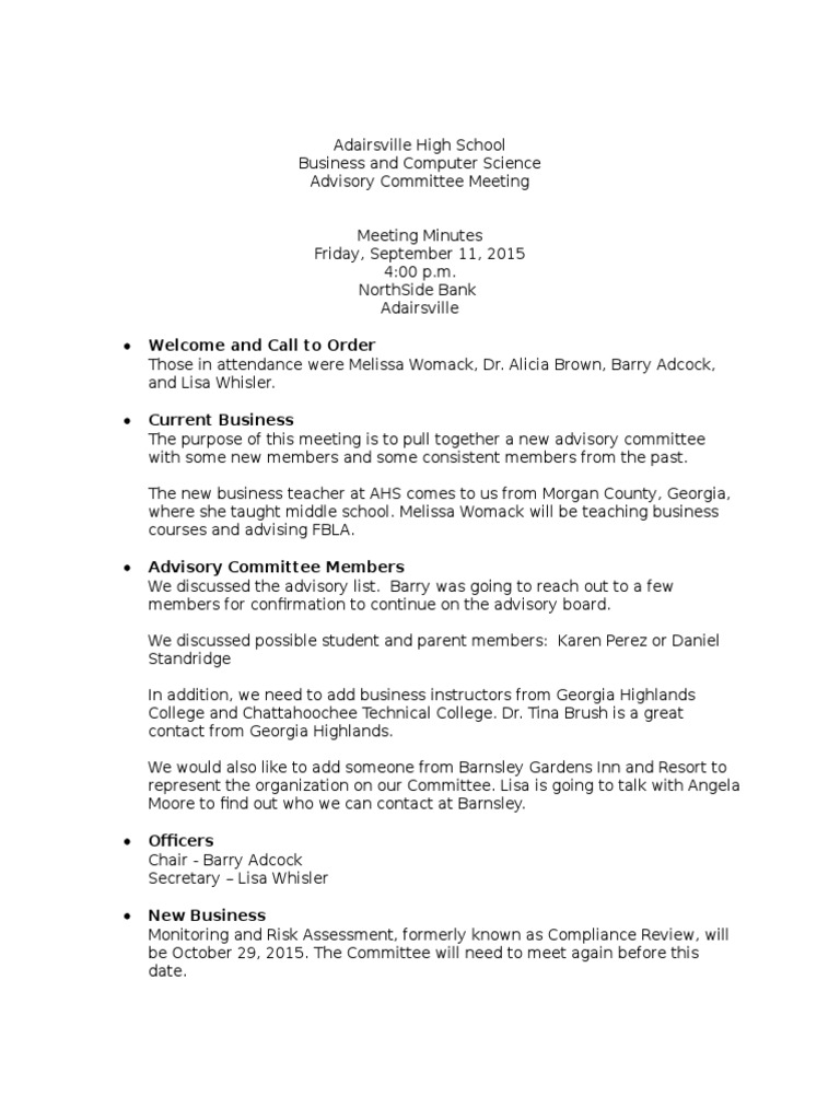Welcome and Call To Order | PDF