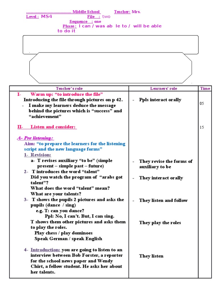 Lesson 1 File 2 Can 4MS | PDF | English Language | Verb