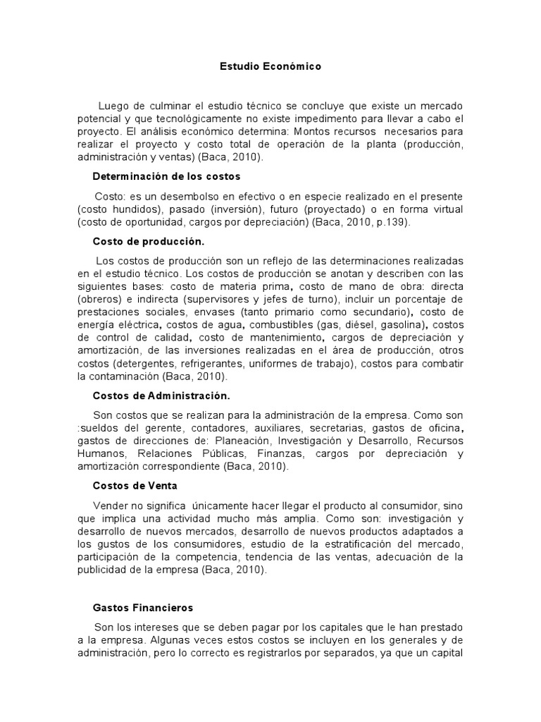 Estudio Economico Depreciación Costo
