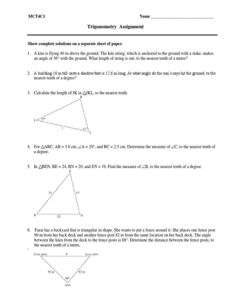 Trigonometric functions worksheet with answers picture