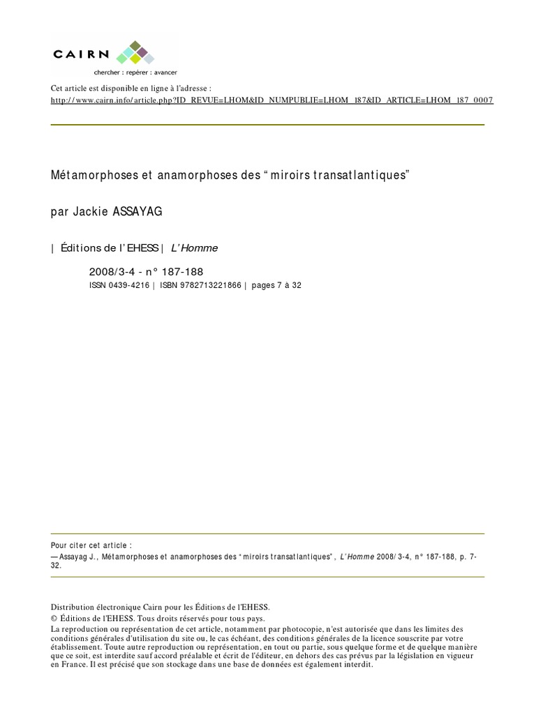 Page De Garde Cahier En Anamorphose Assayag. El Congreso | PDF | Science | Épistémologie