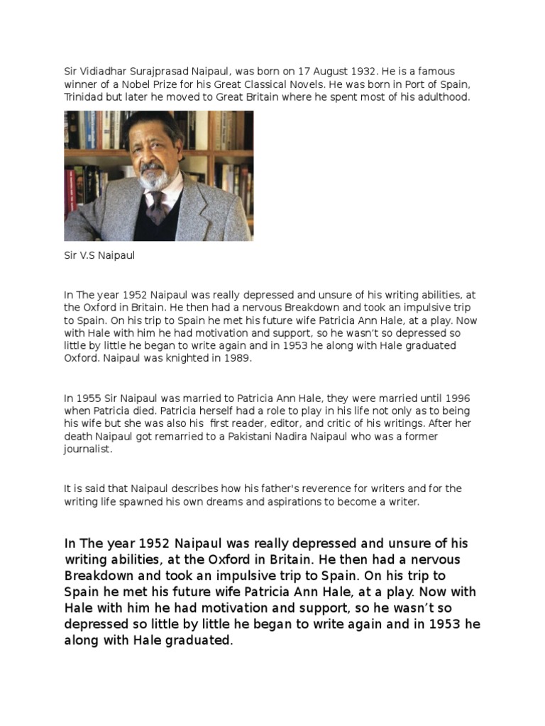 Naipaul: Life, Marriage, and Legacy | PDF