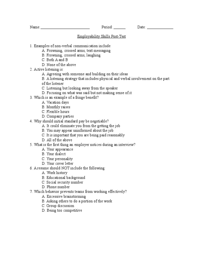 Employability Skills Test Guide | PDF | Job Interview | Nonverbal ...