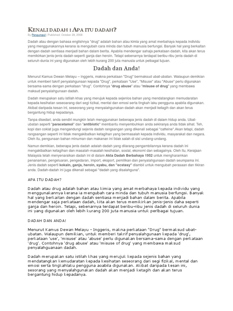 Doc Kerajaan Telah Mengisytiharkan Dadah Sebagai Musuh Nombor Satu Negara Sejak Tahun 1983 Lagi Kirigaya Kirito Academia Edu