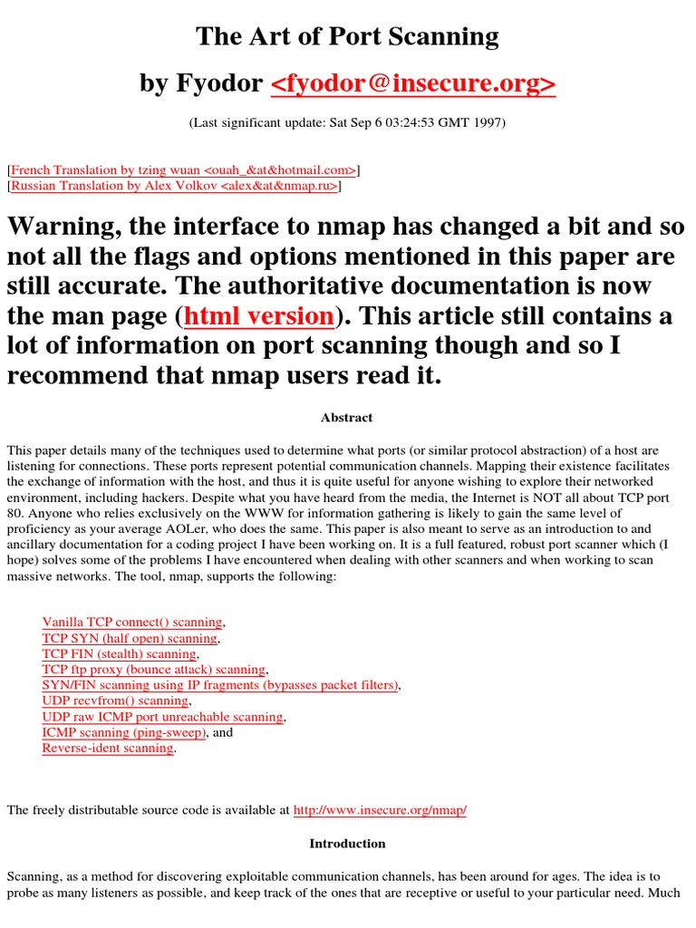 Nmap The Art of Port Scanning PDF | PDF | Transmission Control Protocol ...
