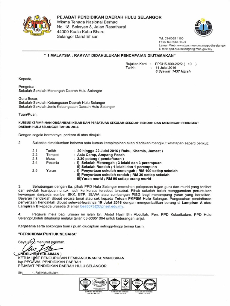 1 Surat Kursus Kepimpinan