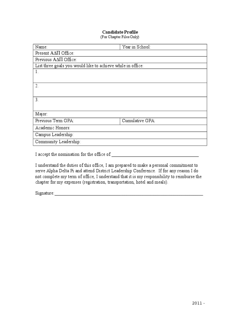 Alpha Delta Pi Officer Candidate Profile | PDF