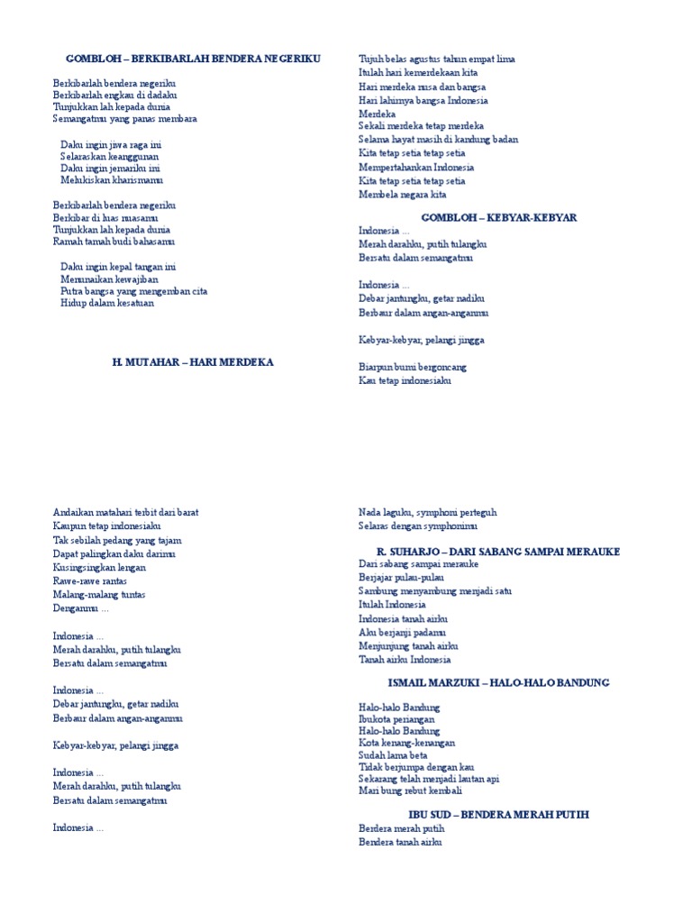 Lirik Lagu Merah Putih Gombloh