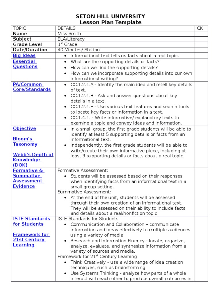 detailed lesson plan about informative essay