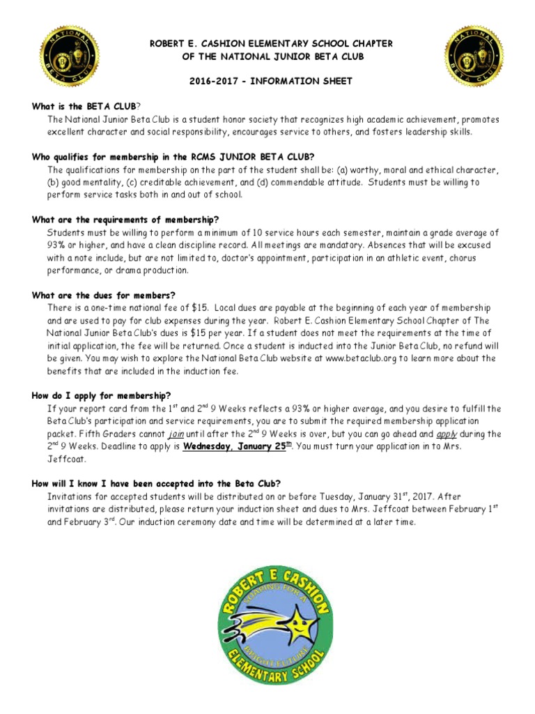 Beta Club Information Letter | PDF