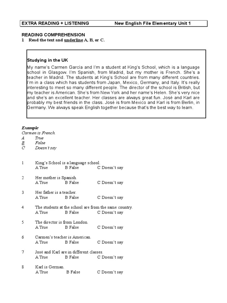 English File Unit 1: Reading & Listening | PDF | Foreign Language Studies