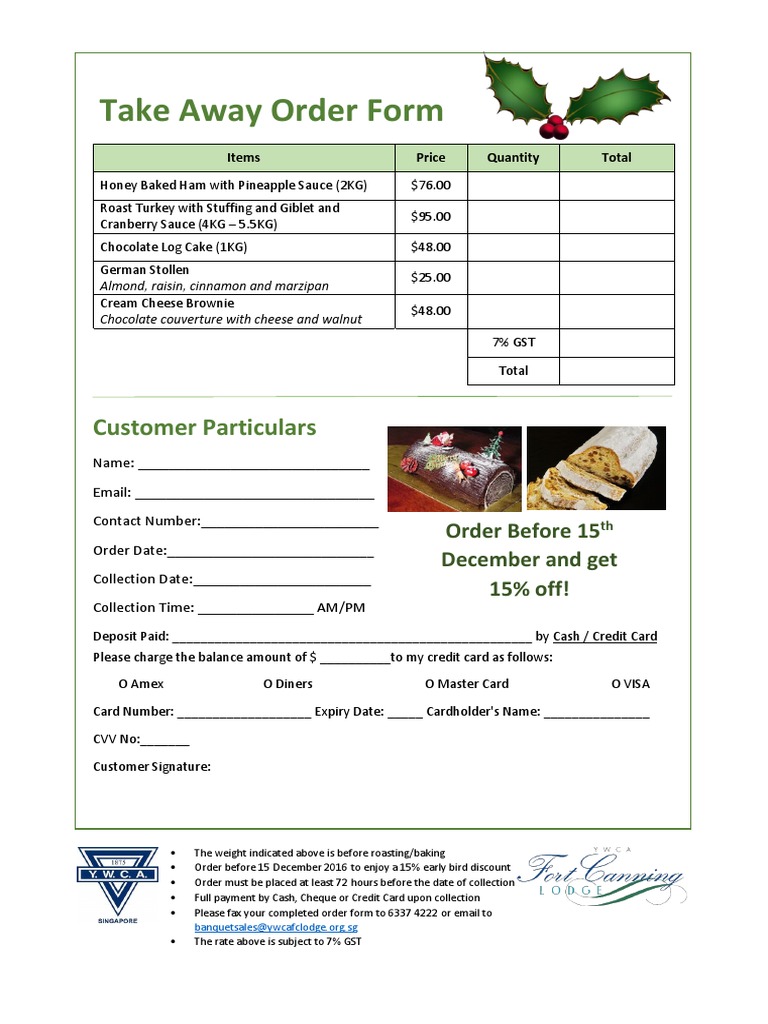 Holiday Takeaway Order Form | PDF