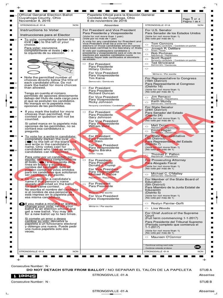Strongsville, Ohio Sample Ballot Vicepresidente de los Estados Unidos