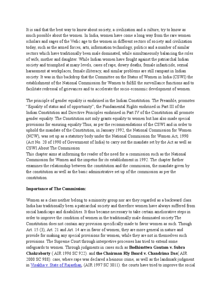 NCW: Establishment and Leadership Overview | PDF | Women's Rights ...