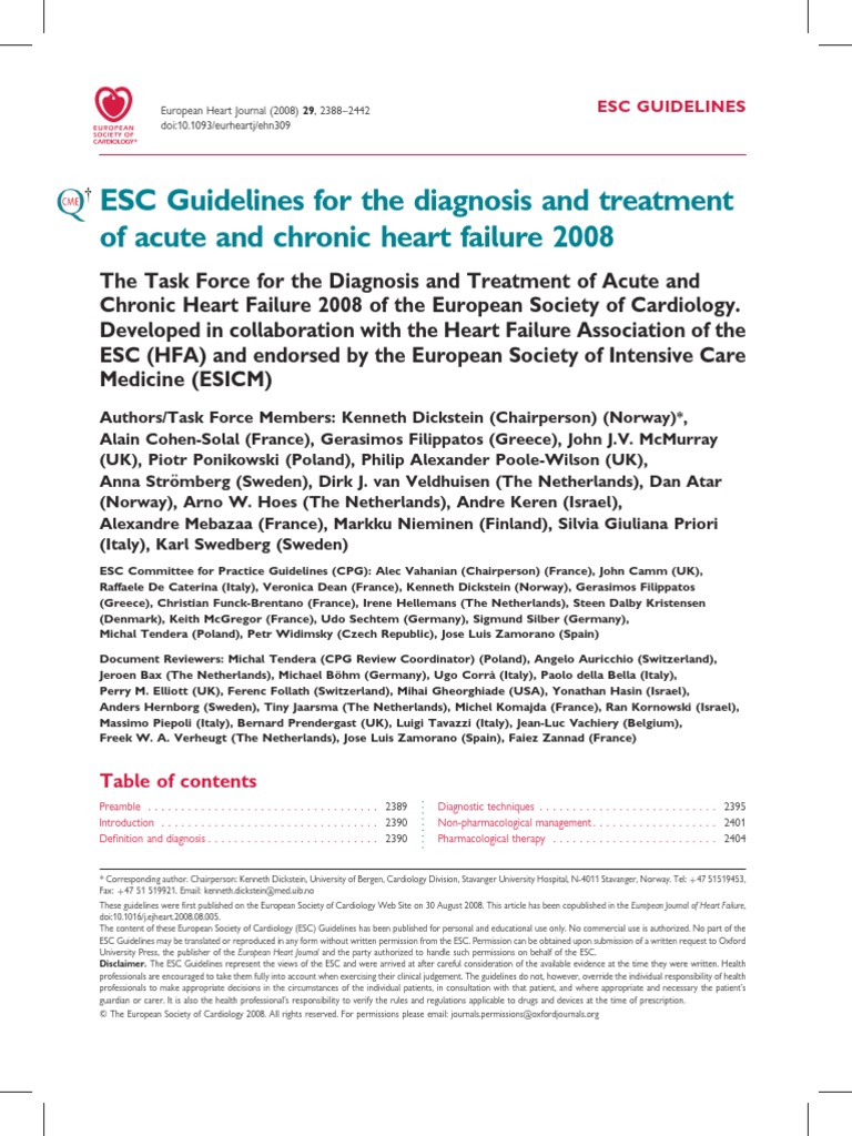 ESC Guidelines Heart Failure Echocardiography Heart Failure