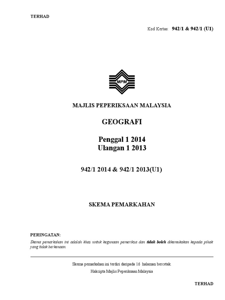 Skema Mpm 9421 Penggal 1 2014 Ulangan 1 2013 Pdf