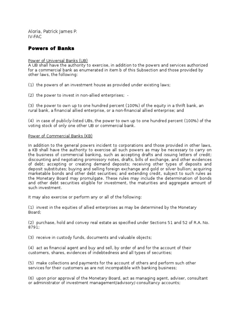 Banking Powers and Functions Explained | PDF