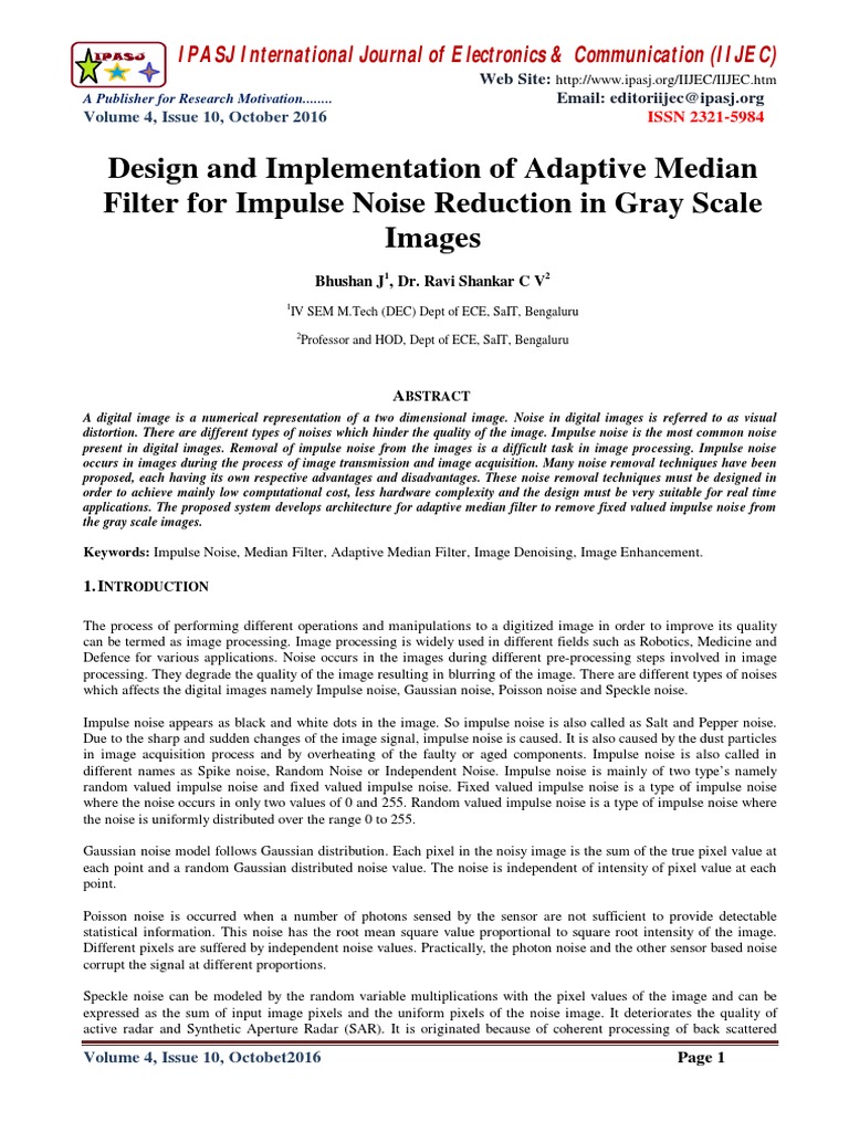 Adaptive Median Filter for Image Noise Reduction | PDF | Filter (Signal ...