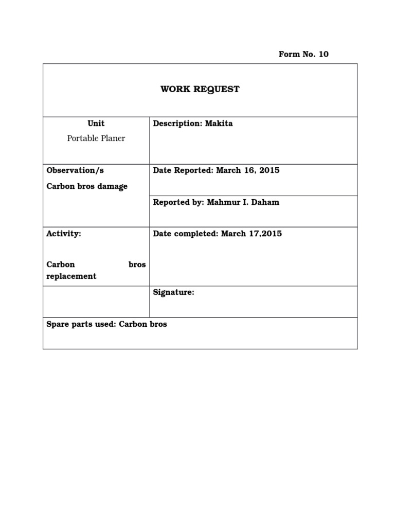 Makita Portable Planer Work Request | PDF