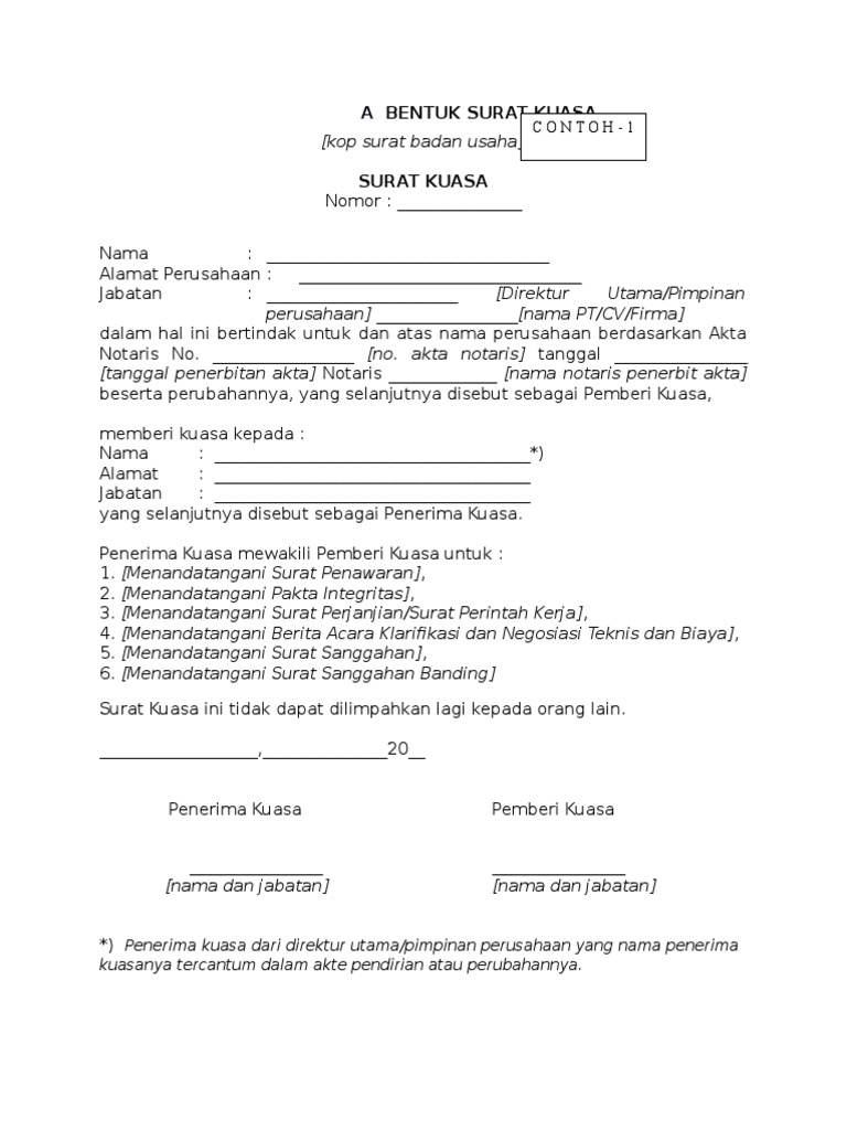 Contoh Surat Kuasa Perusahaan Mosaicone