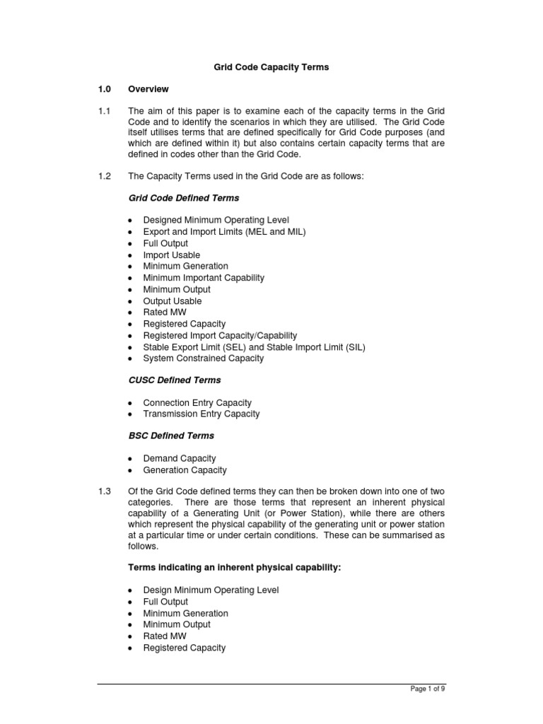 Grid Code Capacity Terms Explained | PDF | Electrical Grid | Electric ...