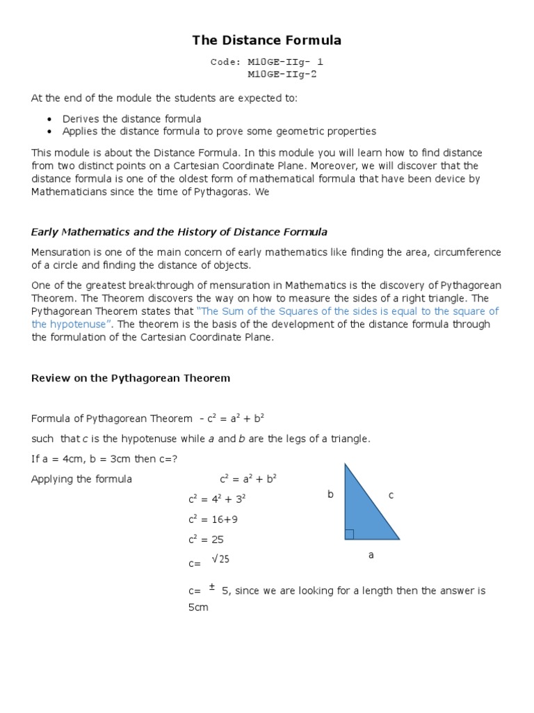 The Distance Formula Module | PDF | Distance | Elementary Mathematics