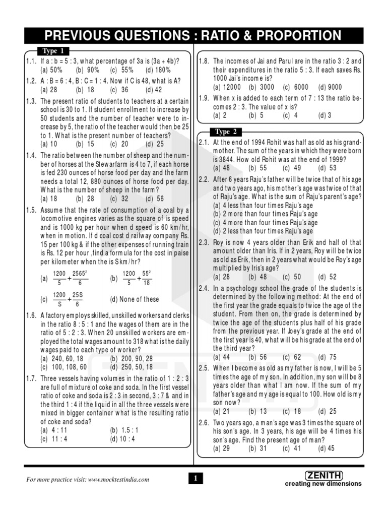 Ratio and Proportion Practice Questions | PDF | Ratio | Business